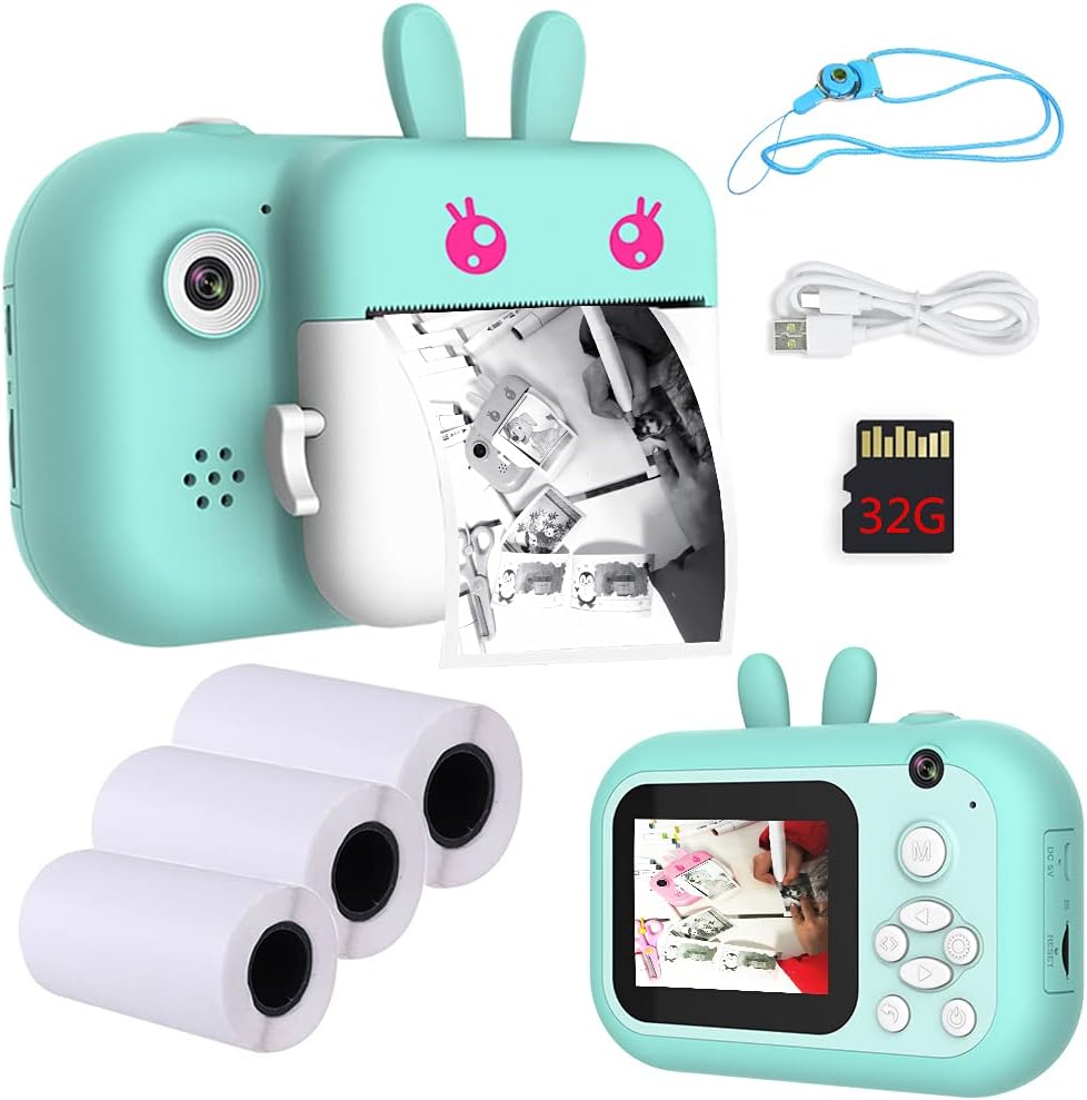 2.4 Color Screen Portable Selfie Digital Camera with 3 Rolls Print Paper & 32GB SD Card Blue X834278