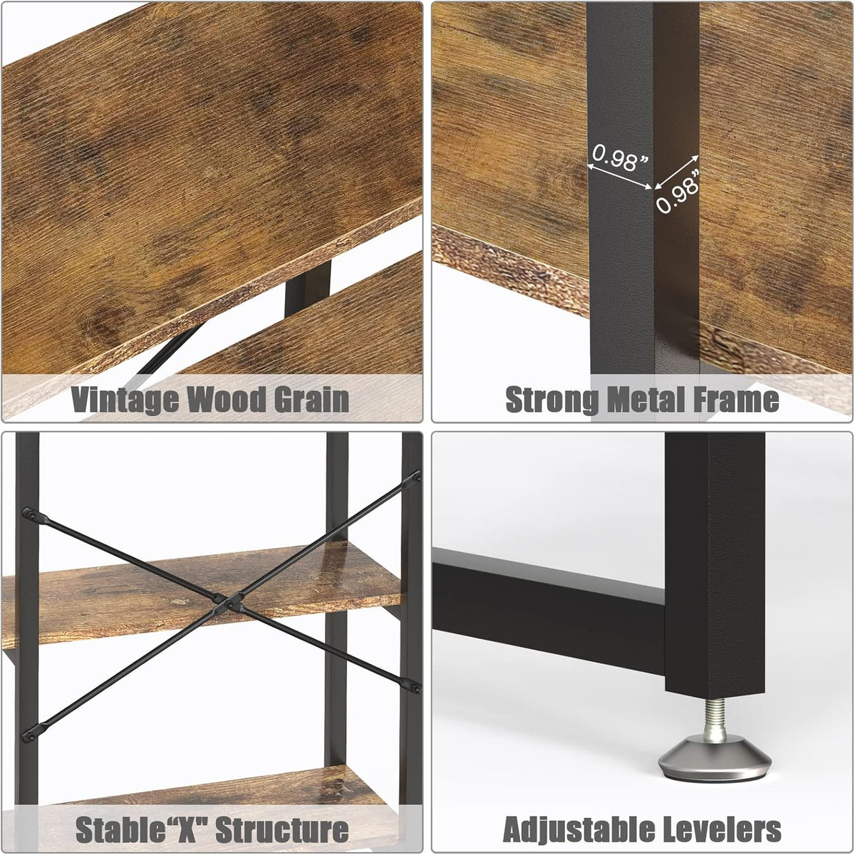 Rustic Industrial 5 Tiers Bookcase with Metal Frame C439