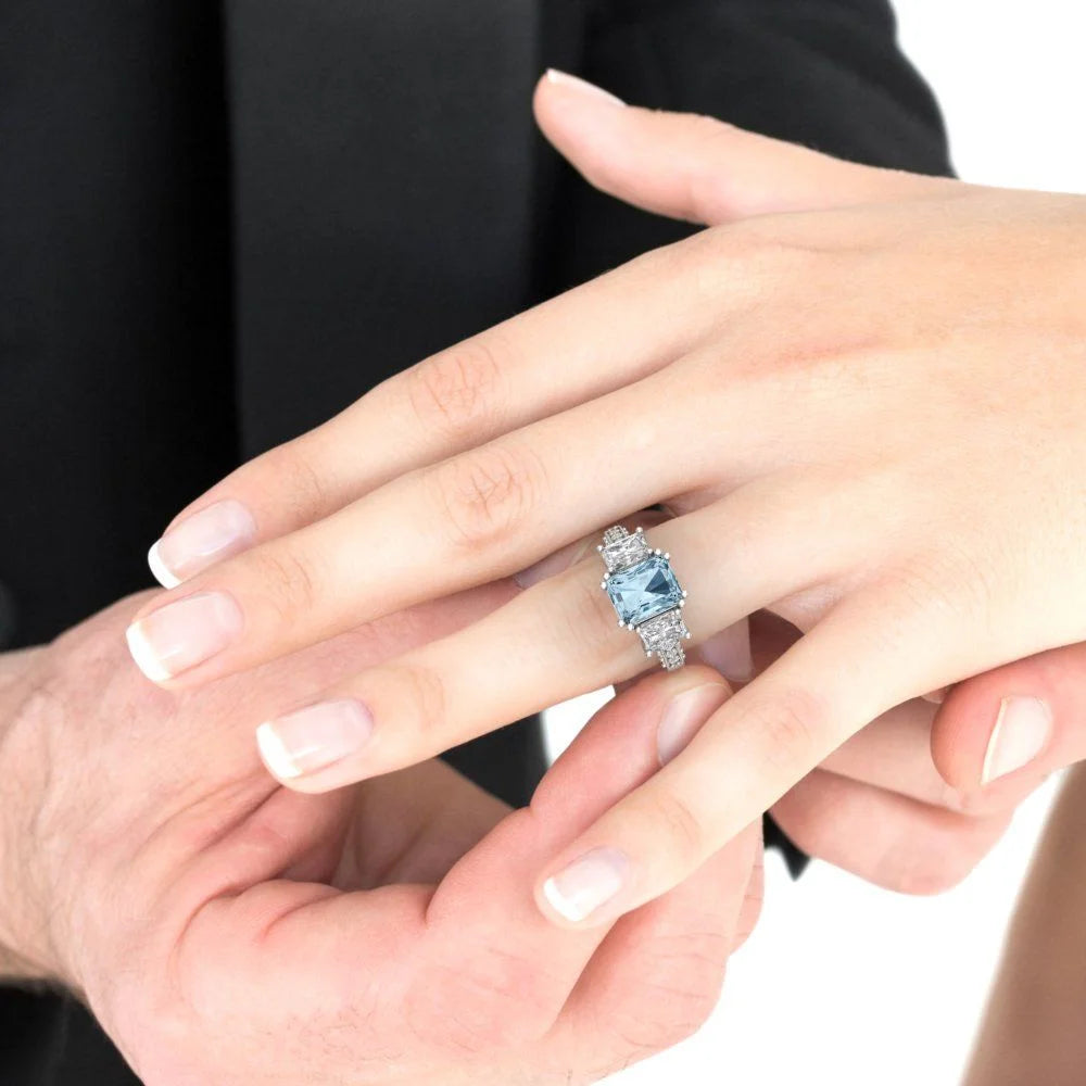 18k White Gold Simulated Diamond Three-Stone Ring L55197
