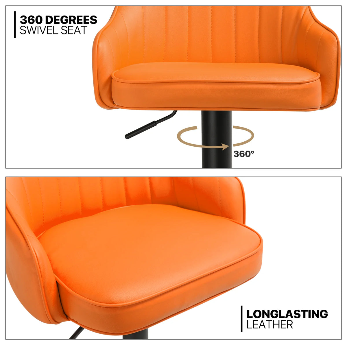 Orange Faux Leather Swivel Bar Stool Set of 2 with Backrest & Armrest R478978