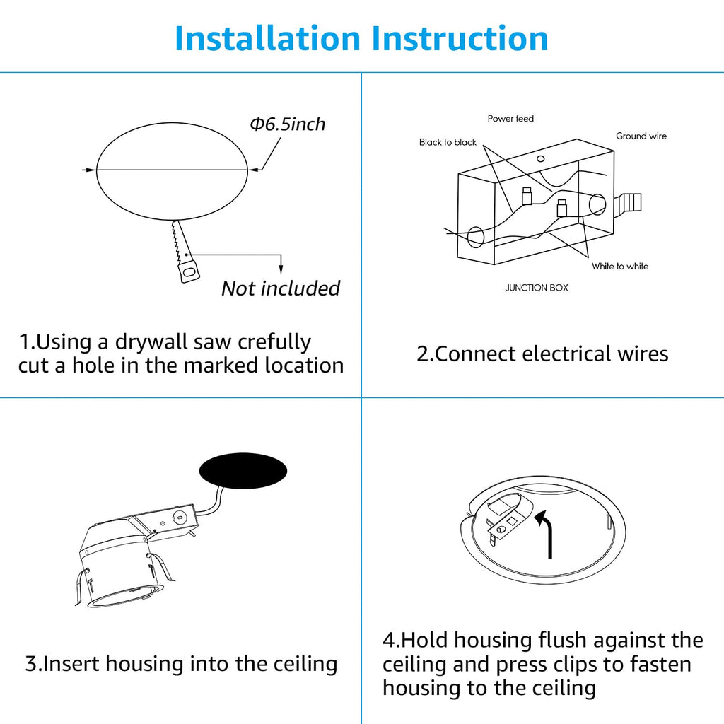 8-Pack 6 Inch LED Recessed Housing, IC Rated Air Tight, Damp Location D79378