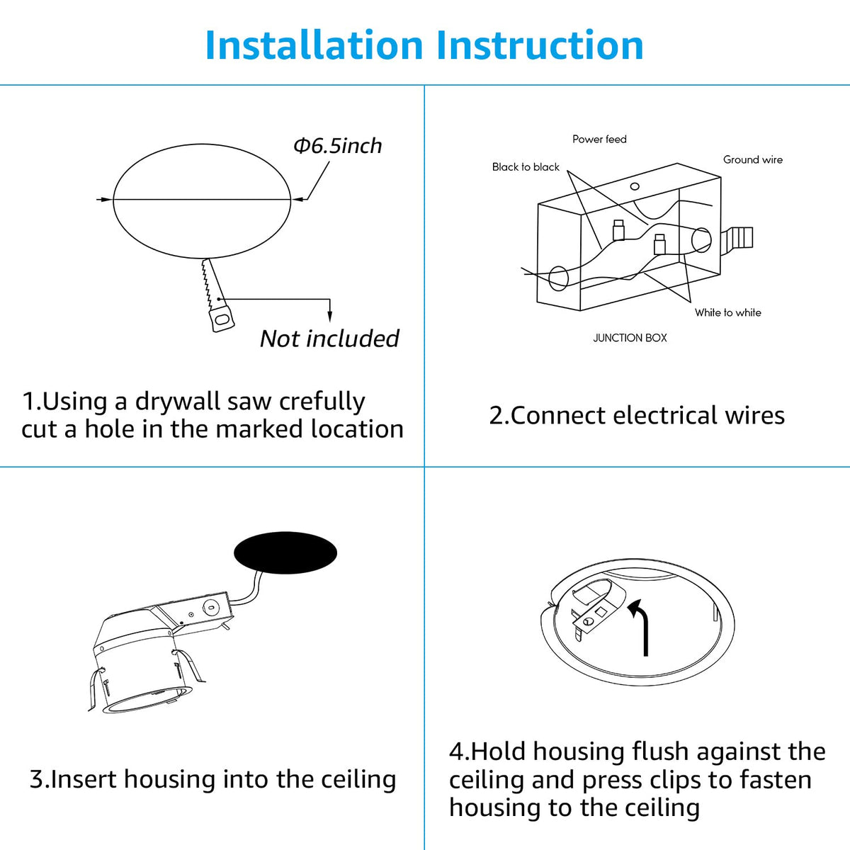 8-Pack 6 Inch LED Recessed Housing, IC Rated Air Tight, Damp Location D79378
