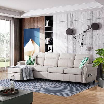 Beige Linen Blend Reversible Modular Sofa and Chaise K8451