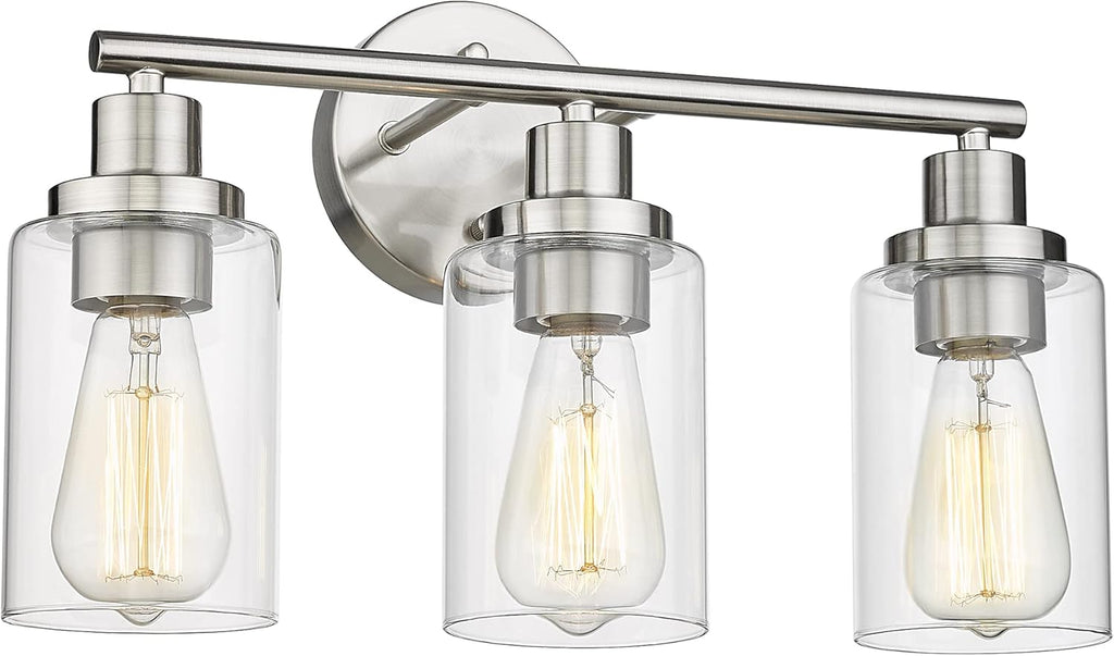 2-Light Brushed Nickel Vanity Wall Light Fixtures with Clear Glass Lampshade C608