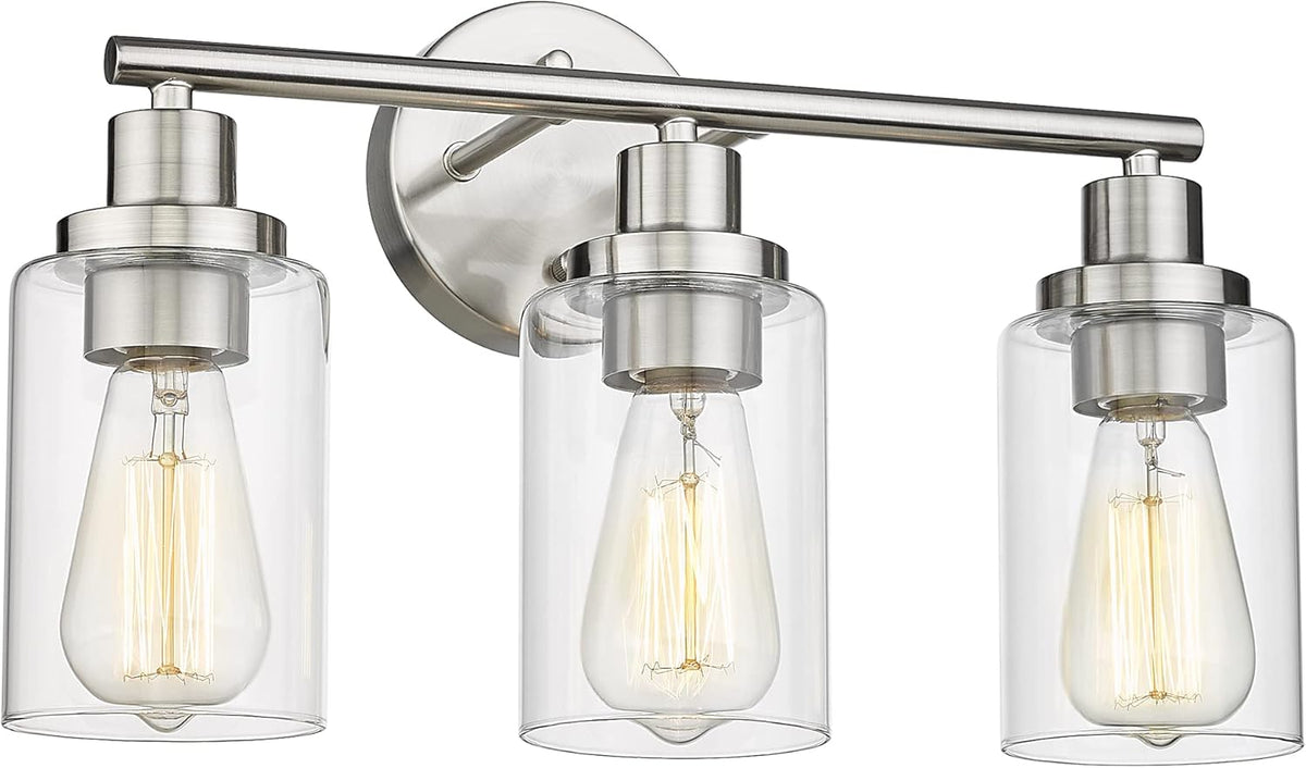 2-Light Brushed Nickel Vanity Wall Light Fixtures with Clear Glass Lampshade C608