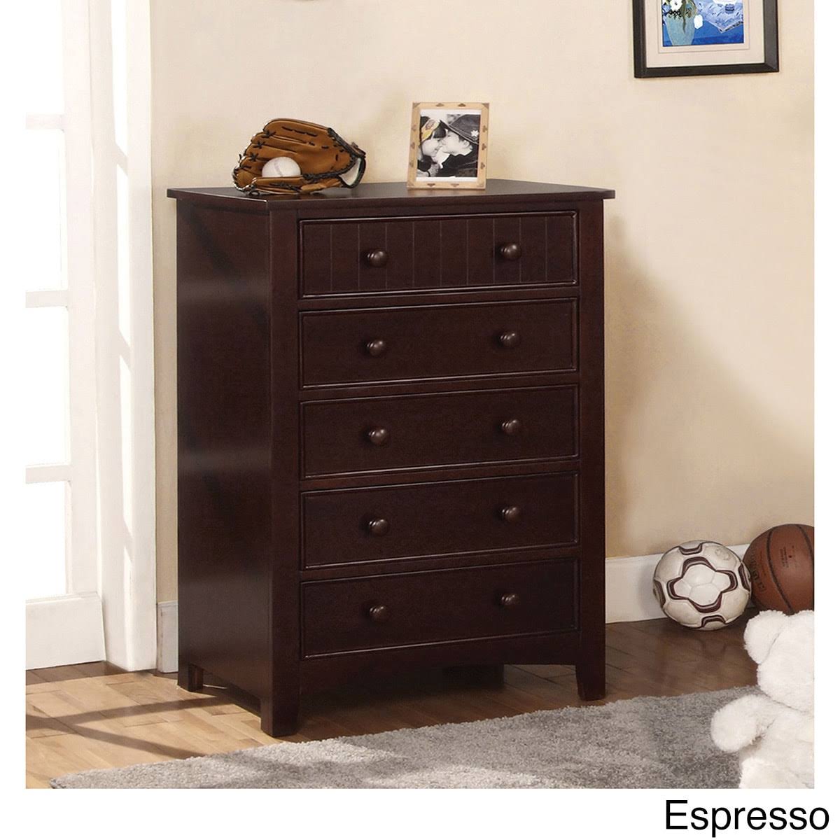 Espresso Solid Wood 5-Drawer Chest Y5315