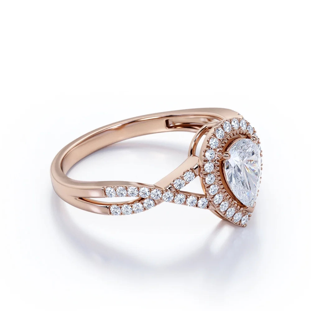 10k Rose Gold Pear Cut Diamond Engagement Ring E4614