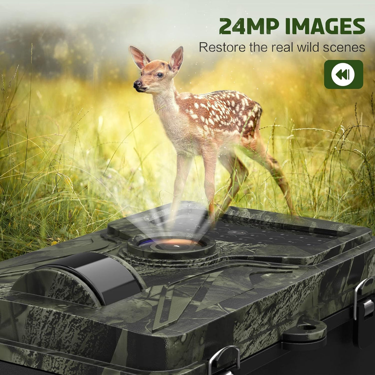 2.7K 36MP Game Camera 0.2S Trigger 65ft Range No Glow Night Vision 120° Angle IP66 Waterproof 32GB Card Pack of 2 C819552