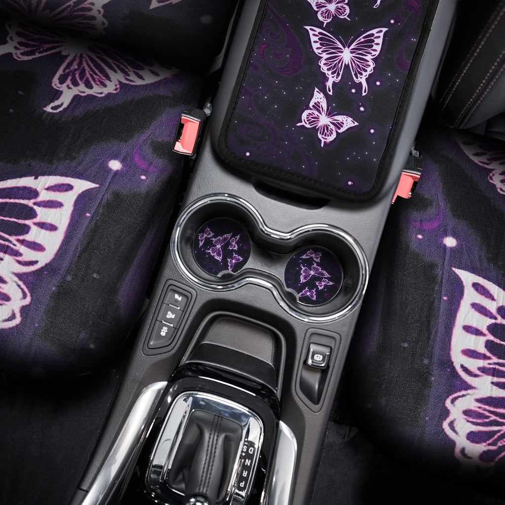 15 Pieces Purple Butterfly Car Seat Covers Full Set F24045