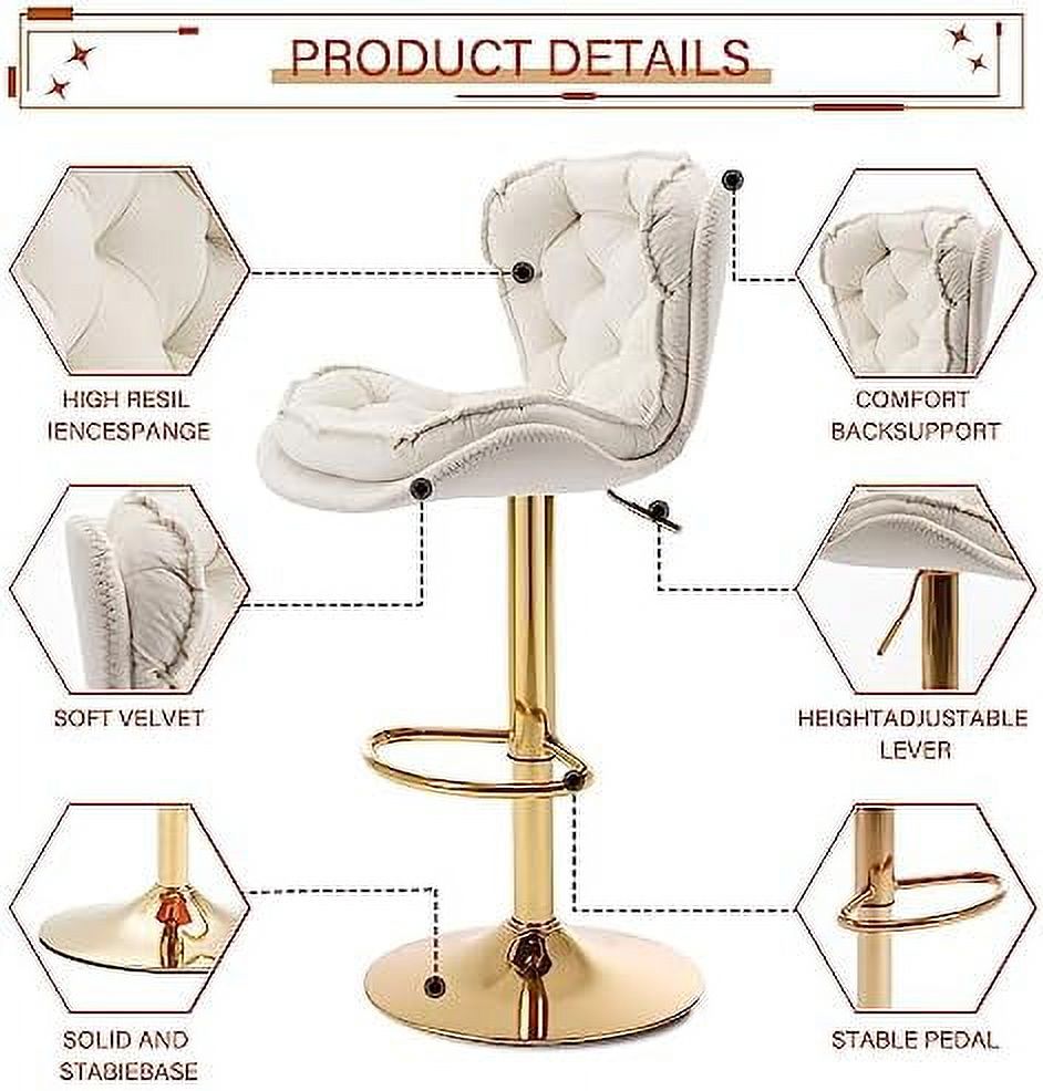 Cream Velvet Adjustable Counter Height Barstools Set of 2 K94793