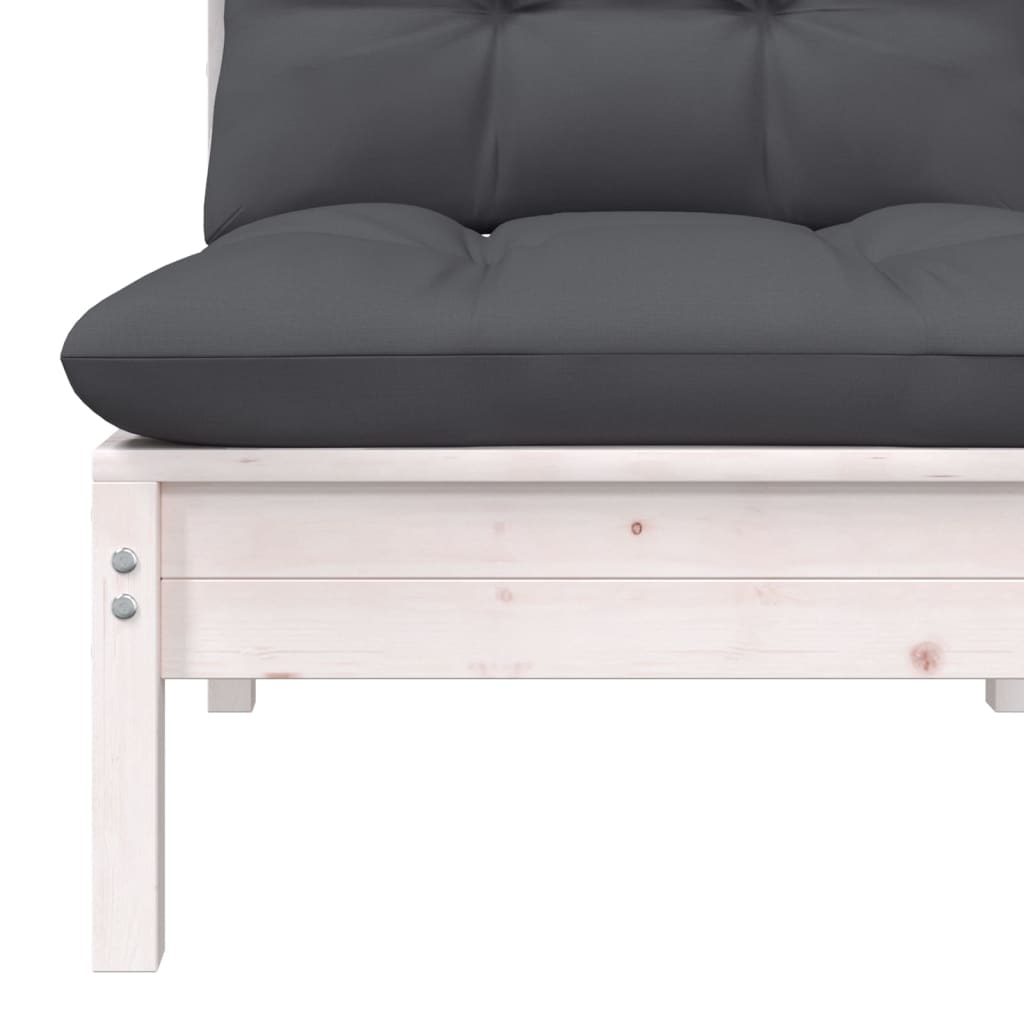 White Solid Pinewood Patio Sofa with Cushions Z23723