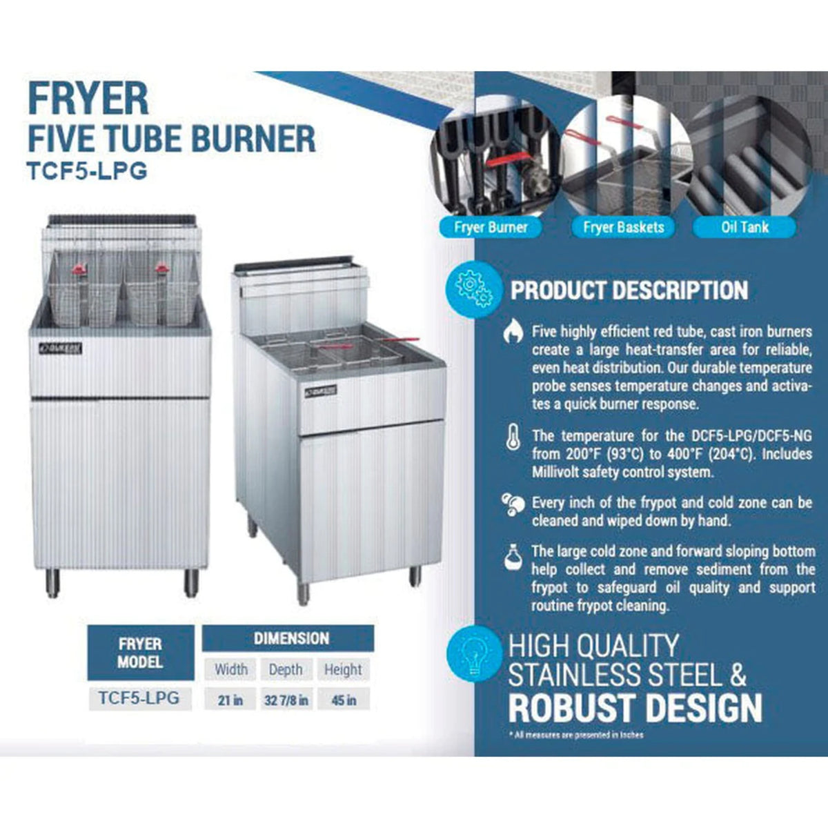 70lb. LP Gas Deep Fryer with 5 Tube Burners R1138