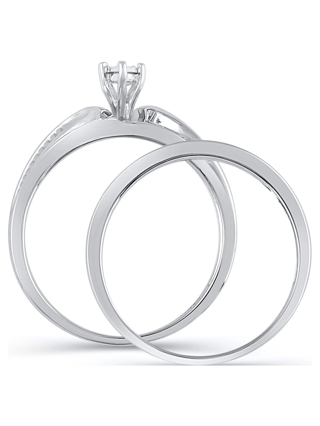 10K White Gold Bridal Ring and Men's Wedding Band Set R795242
