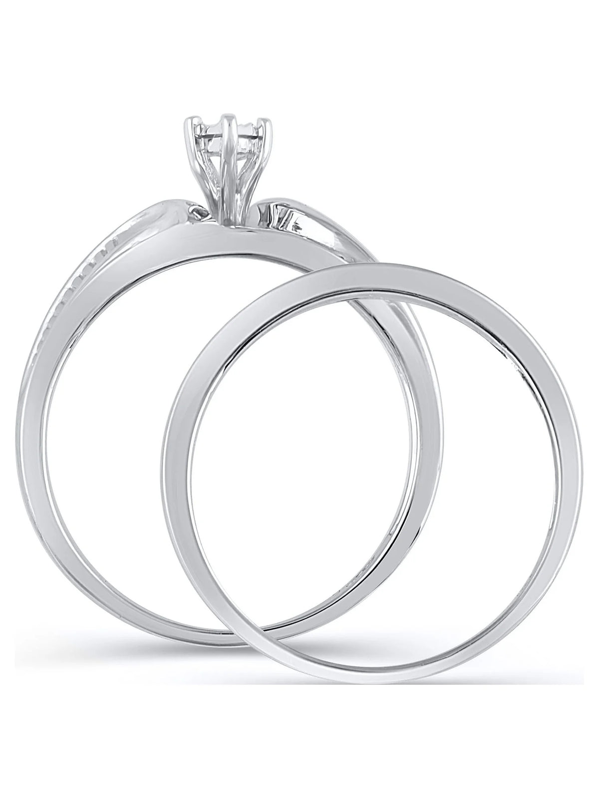 10K White Gold Bridal Ring and Men's Wedding Band Set R795242