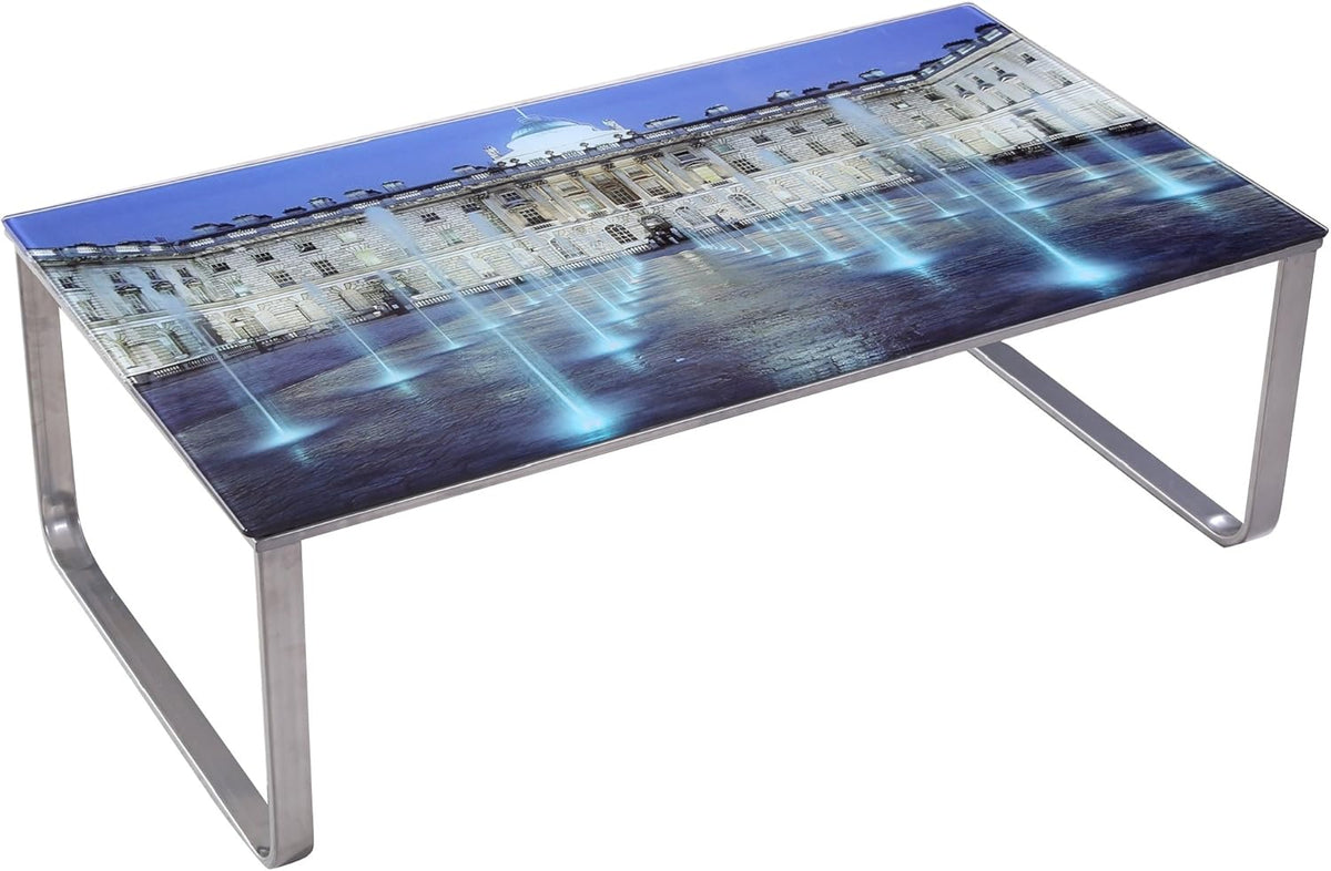 Coffee Table with Steel Frame and Tempered Glass Top I29609