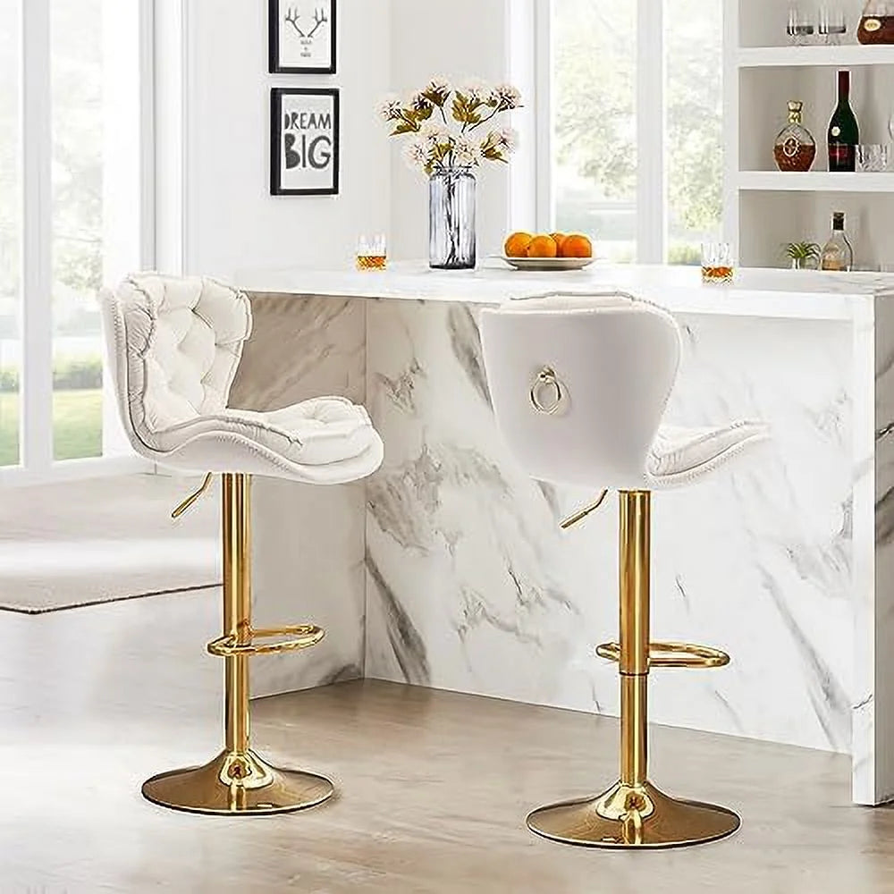Cream Velvet Adjustable Counter Height Barstools Set of 2 K94793