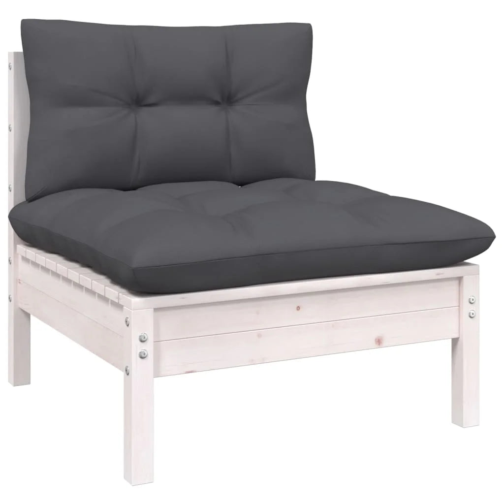 White Solid Pinewood Patio Sofa with Cushions Z23723