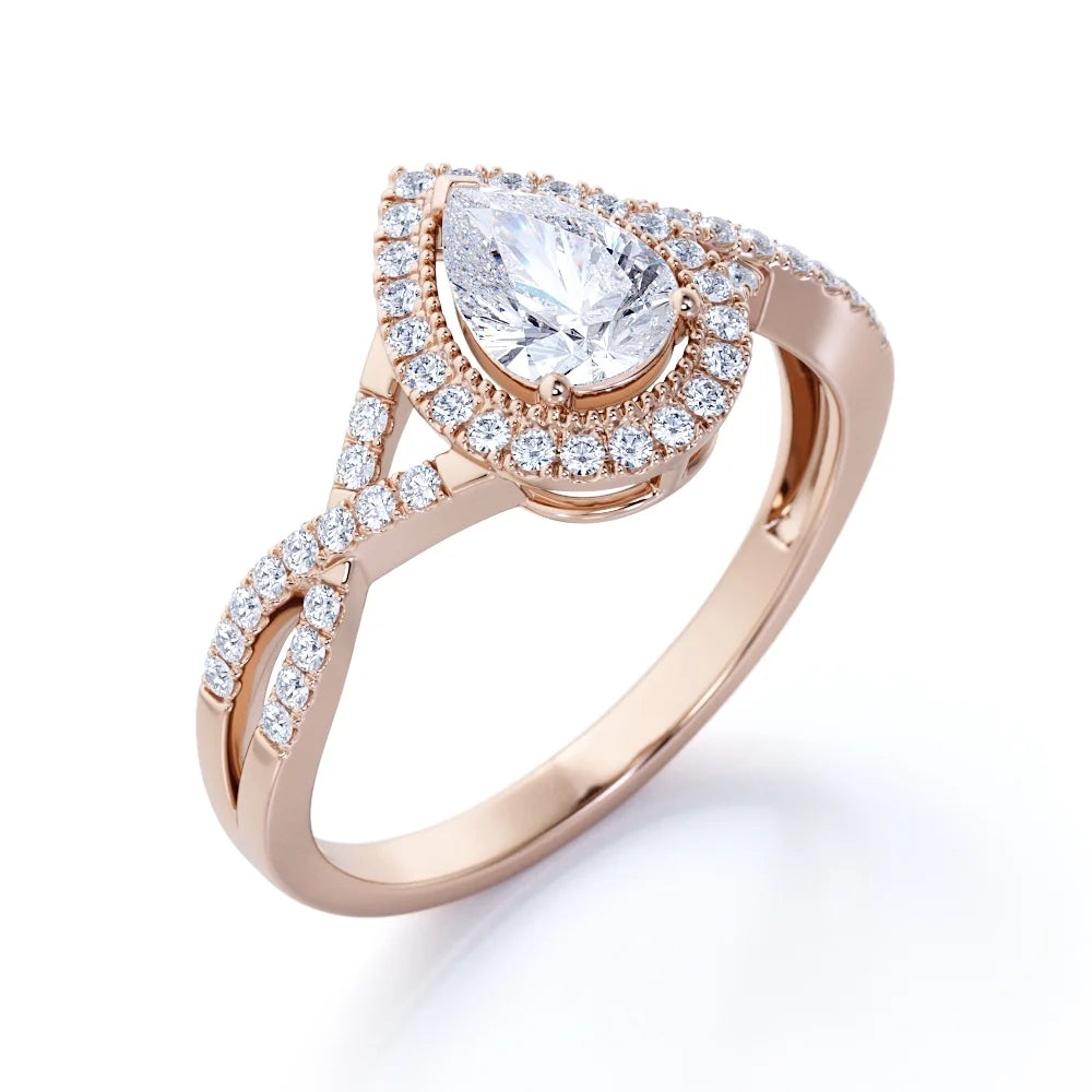 10k Rose Gold Pear Cut Diamond Engagement Ring E4614