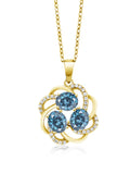 18K Yellow Gold Plated Oval Persian Blue Moissanite Pendant Necklace T507111