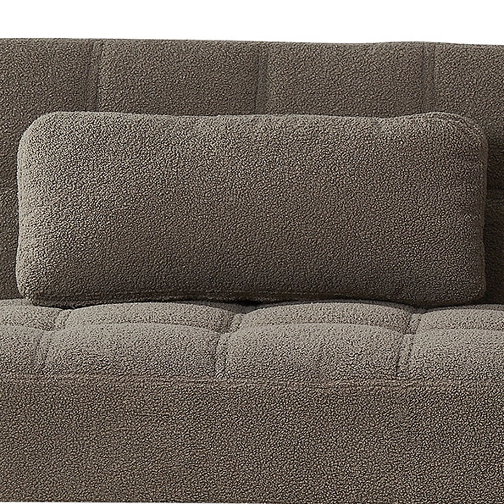 Taupe Teddy Fabric Upholstered Three-seat Futon Sofa with 2 Pillow and Gold Metal Legs H989711