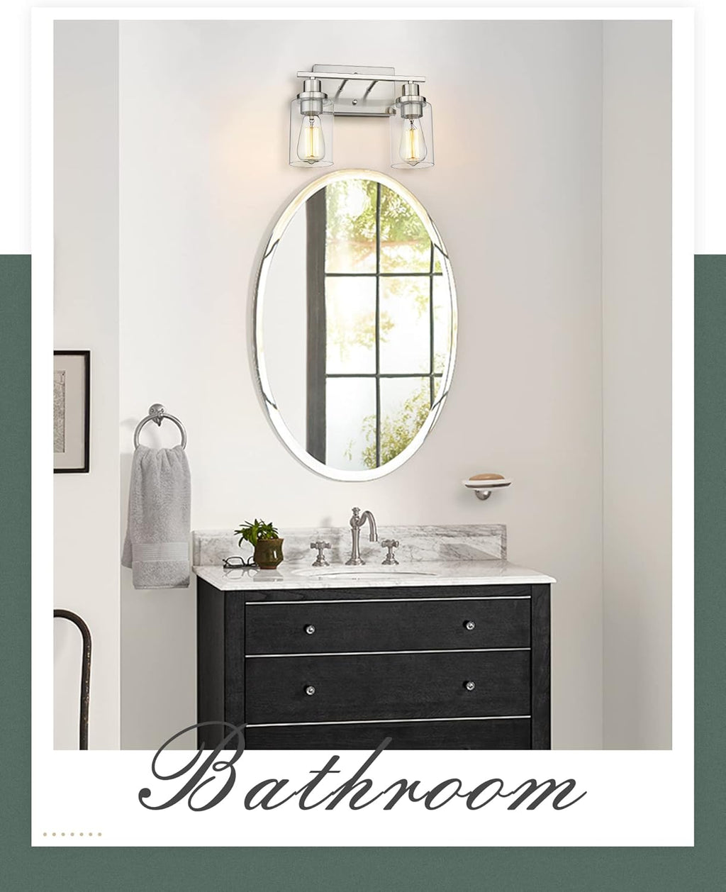 2-Light Brushed Nickel Vanity Wall Light Fixtures with Clear Glass Lampshade C608