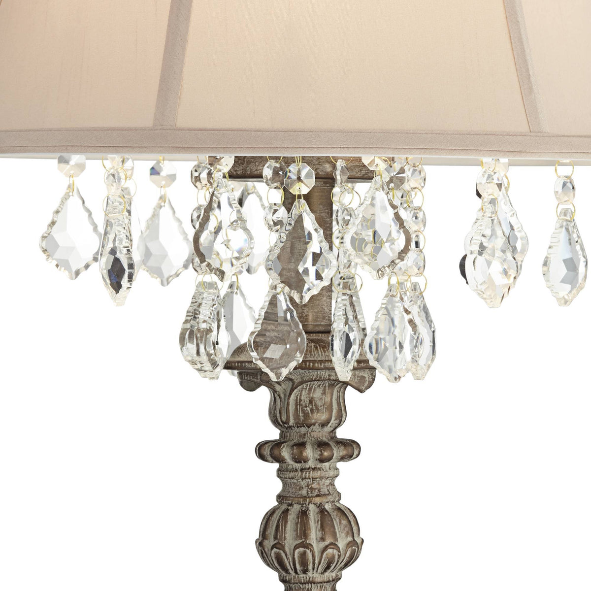 Crystal Antique White Candlestick Table Lamp with Beige Bell Shade R88300