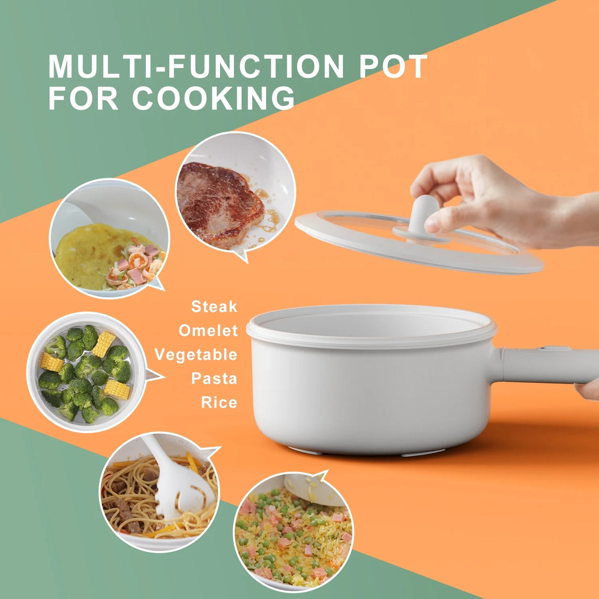Non-Stick Electric Hot Pot with Strainer, 2.64 Quart, White U58738