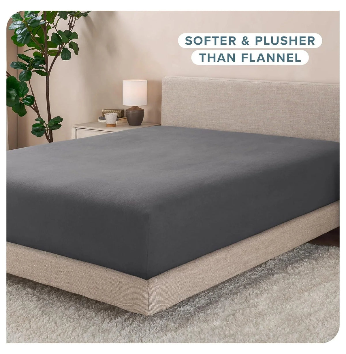 Full Size 2 Pack Fleece Fitted Sheet, Grey Q349067