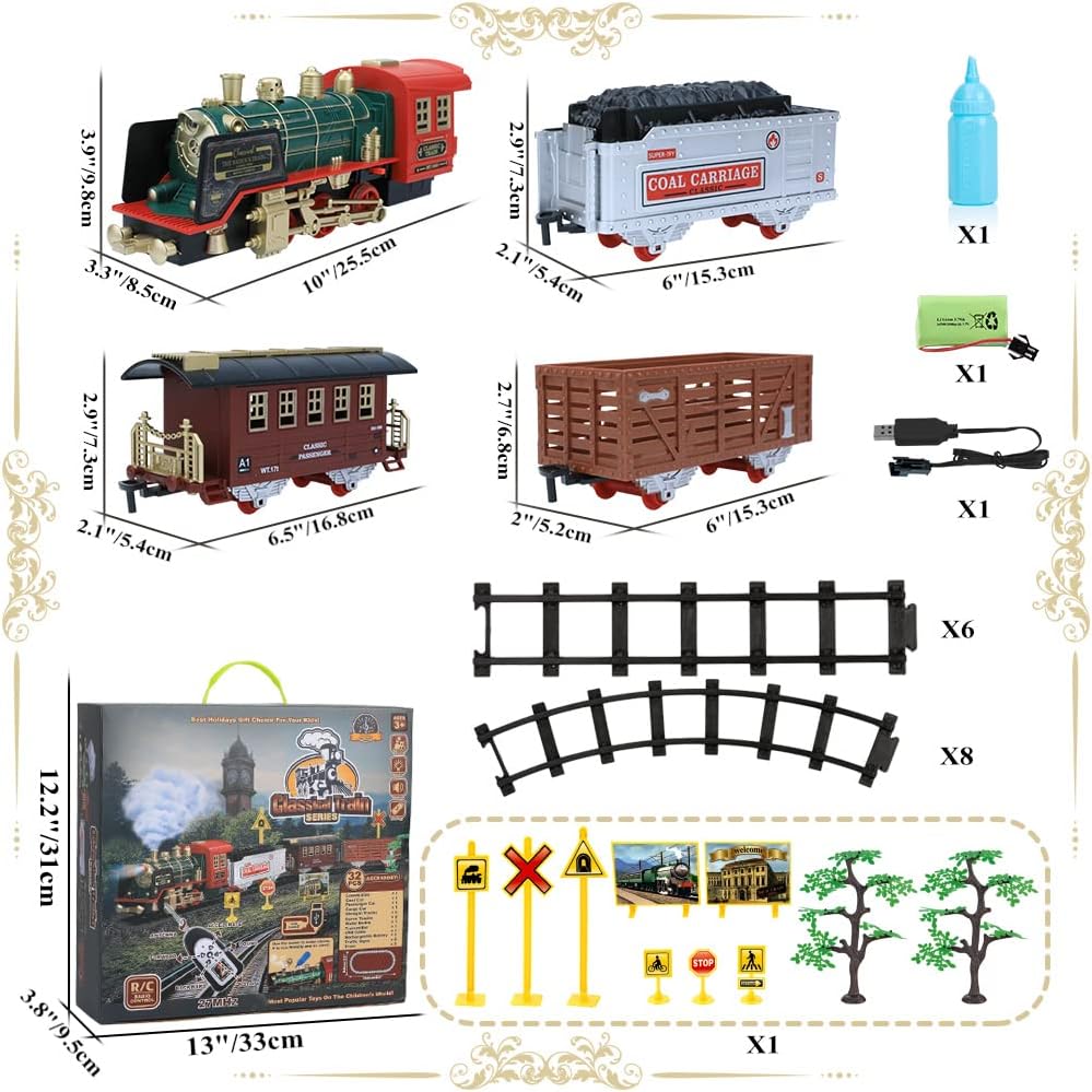 Electric R/C Train Toy with Steam Locomotive Engine, Cargo Cars & Tracks, Pack of 2 R125165