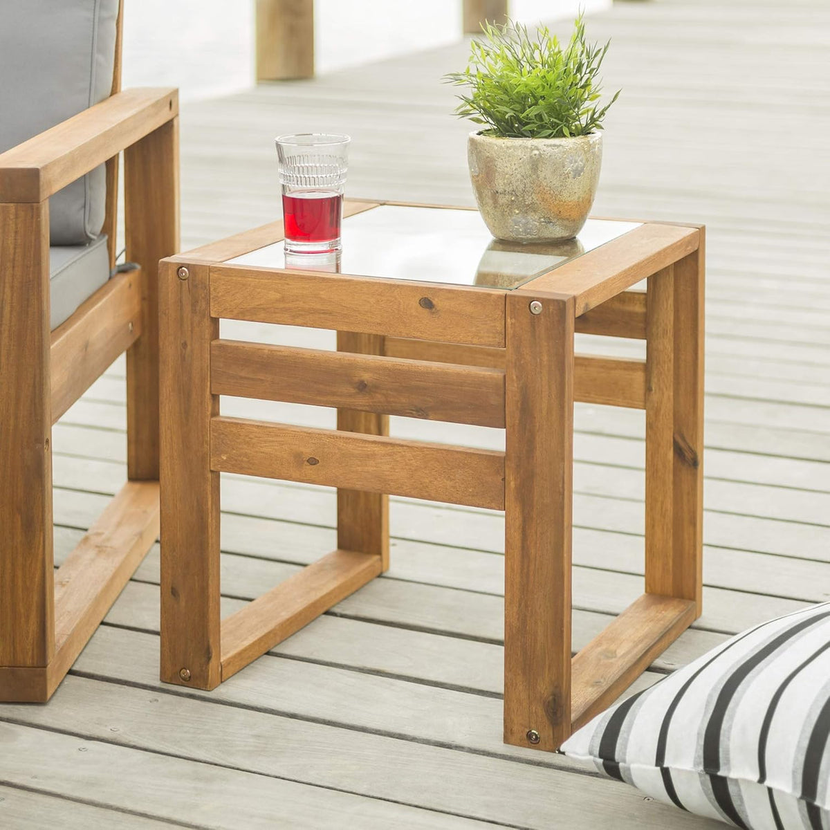 4 Piece Acacia Wood Outdoor Chat Set with Glass Top Coffee Table X55327