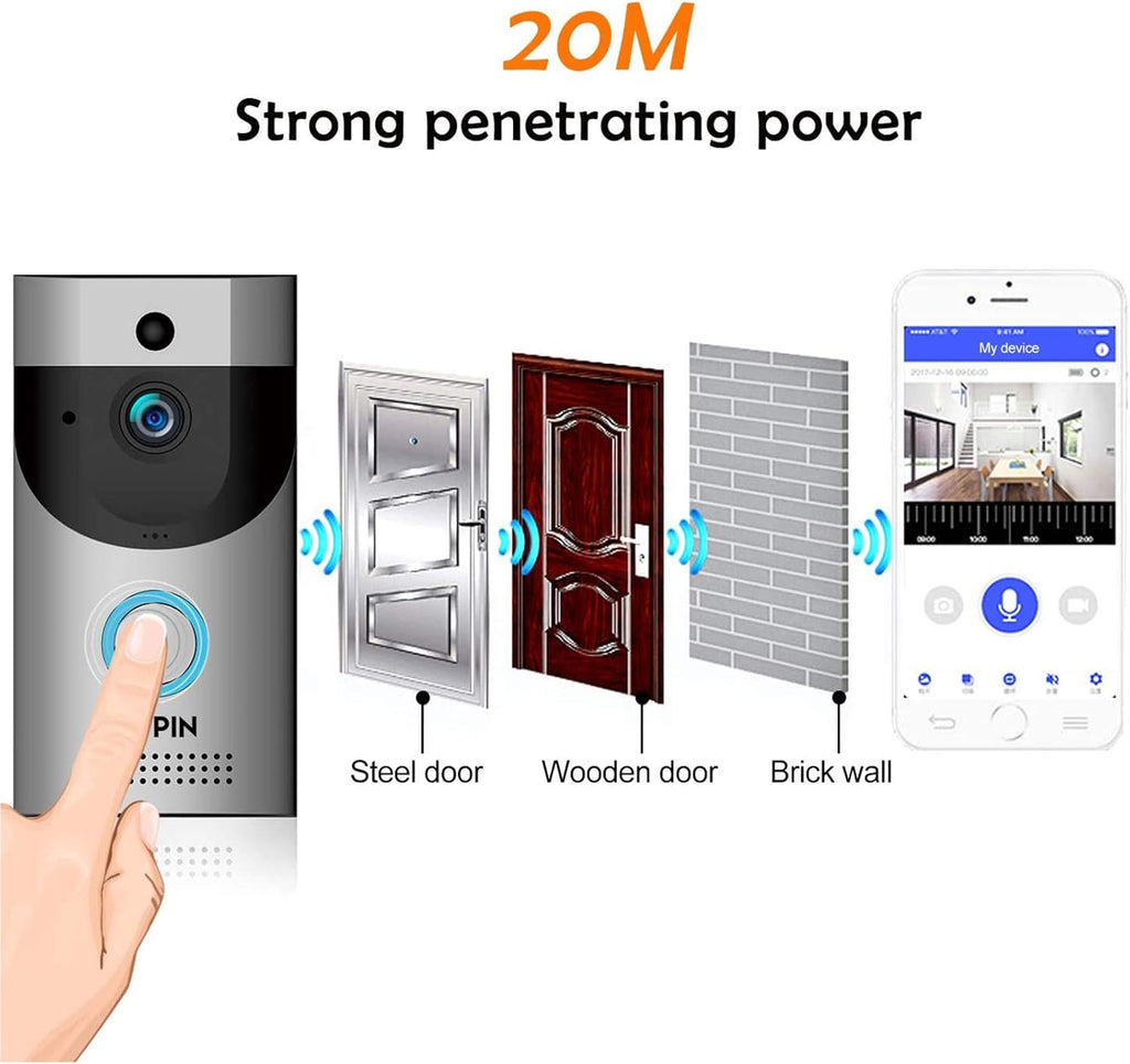 Wireless WiFi Doorbell Security Camera with Chime, Cloud Storage, Two-Way Talk, Night Vision, Rechargeable Batteries Pack of 2 X38401