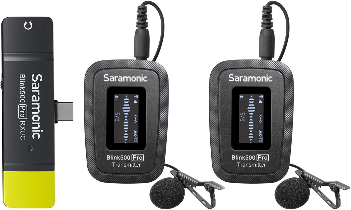 Wireless Lavalier Microphone with Charging Case, OLED Display & 3.5mm Headphone Output U446
