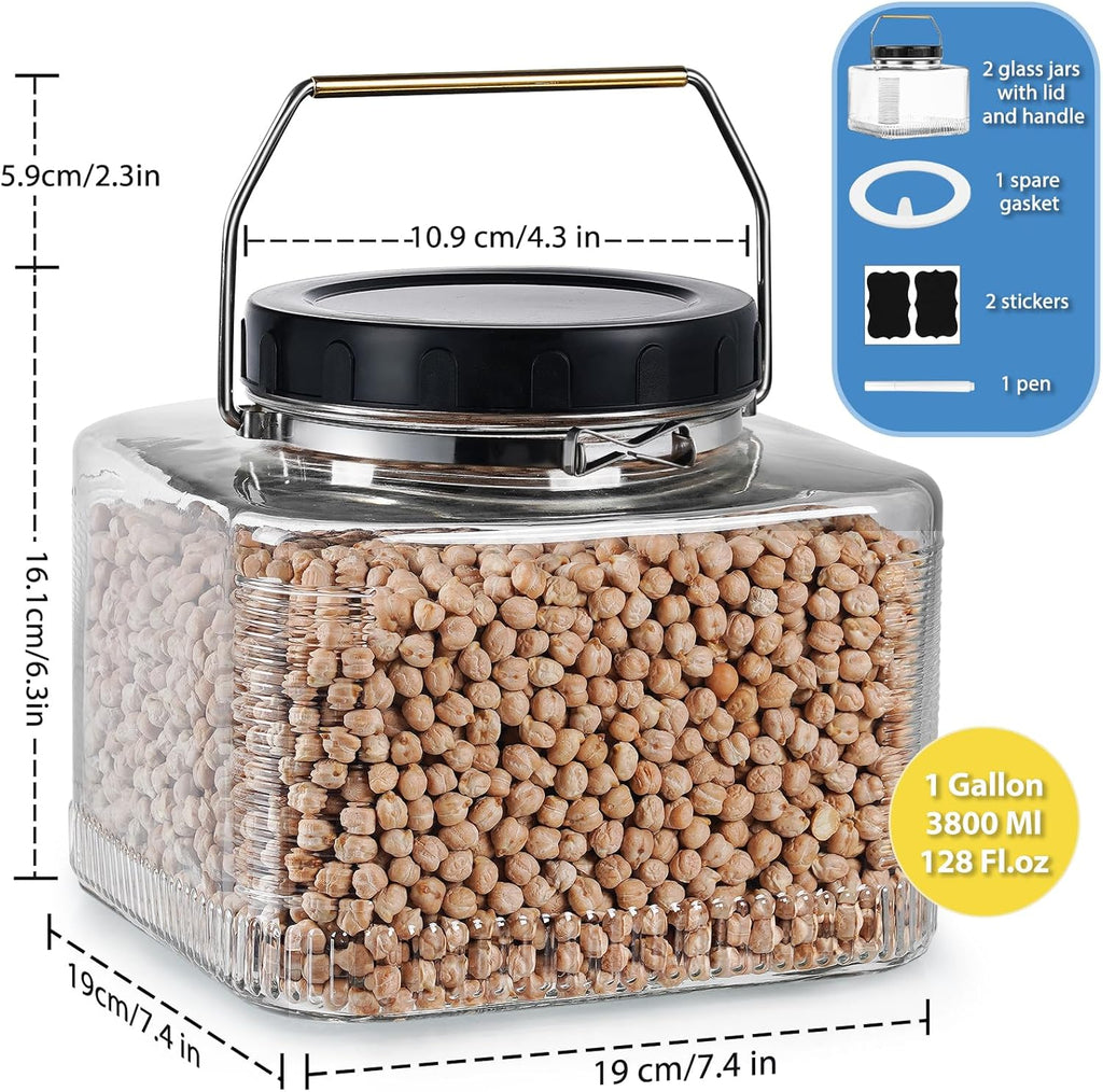 2 Pack 1 Gallon Glass Jar with Screw Lids K3255