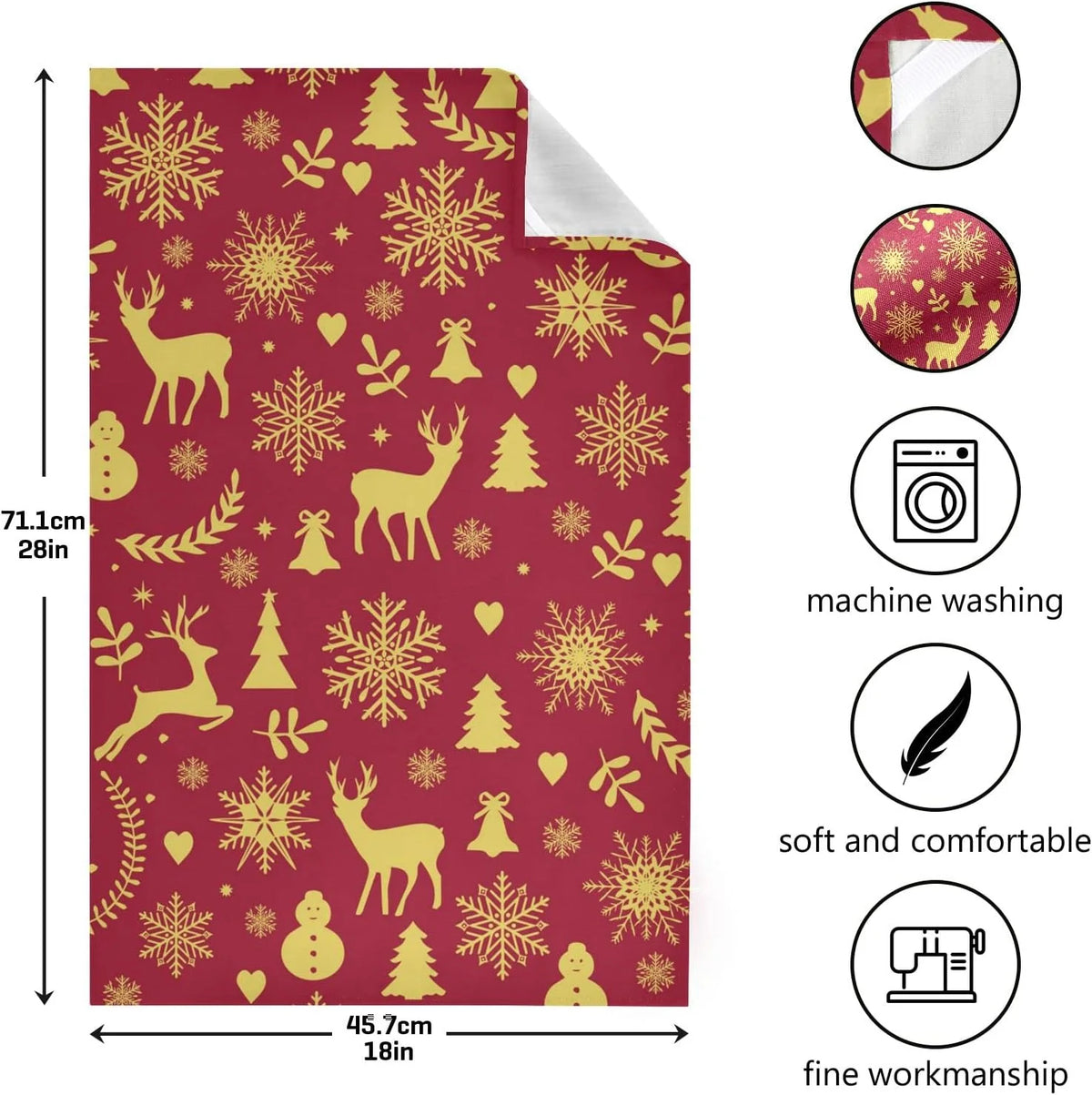 Reindeer Bells Snowflakes Kitchen Towels Set of 4 Dishcloths Ultra Absorbent 28'' x 18'' Q773