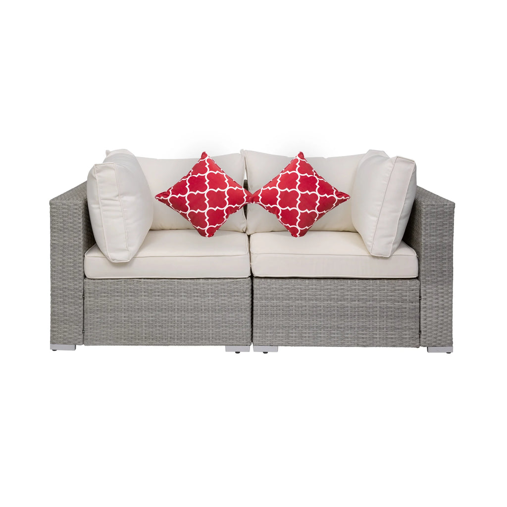 7-Piece Outdoor Rattan Wicker Sectional Seating Set with Cushions, Gray/Ivory O64938