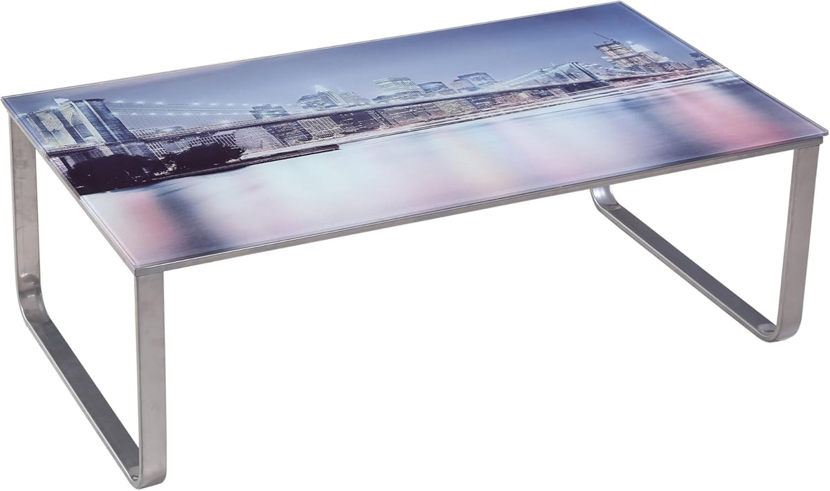 Coffee Table with Steel Frame and Tempered Glass Top I29609