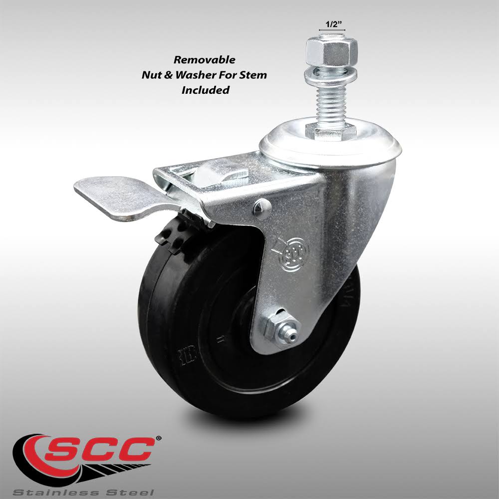 4 inch Soft Rubber Threaded Stem Caster with Total Lock Brake Z206561