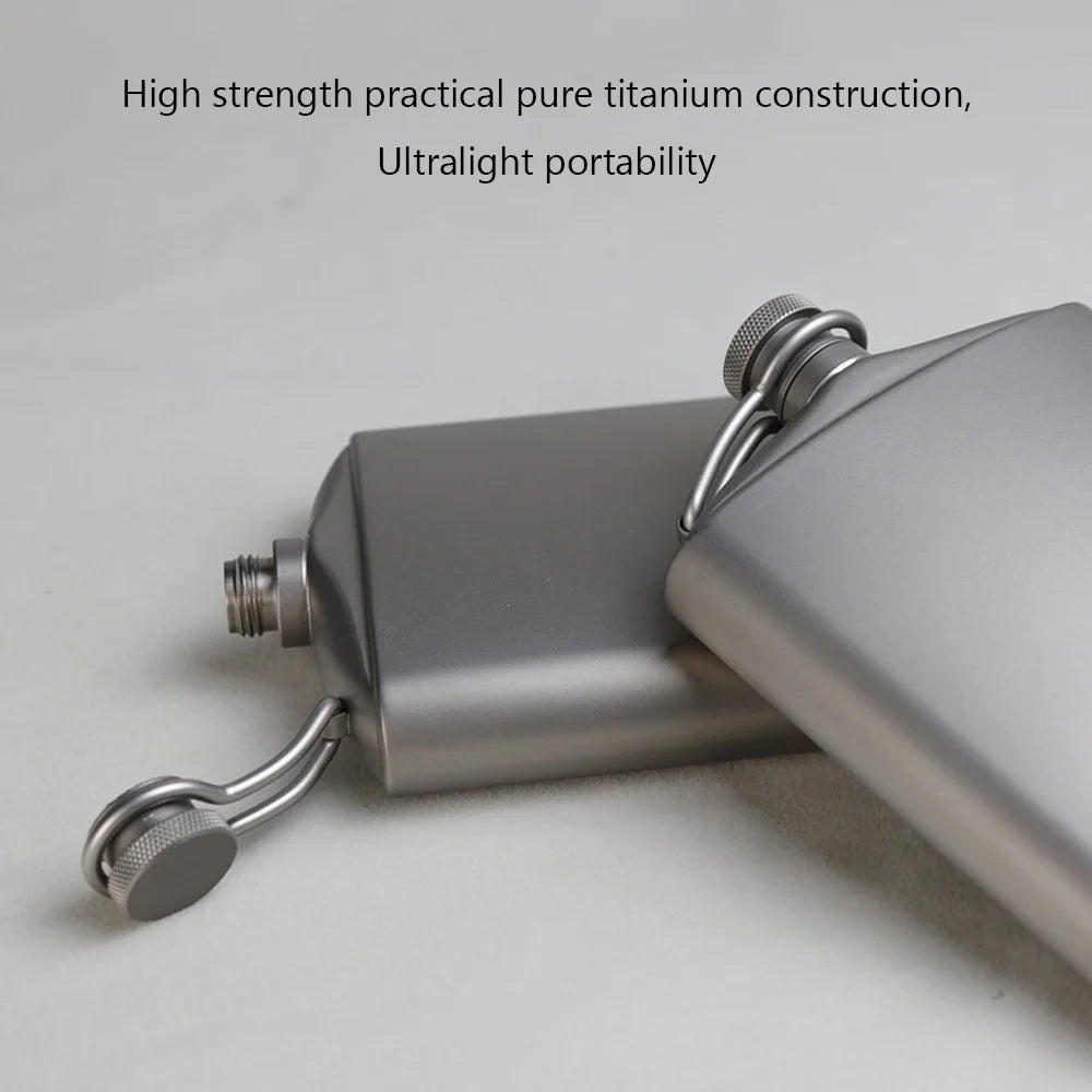 Titanium Flask Hip Flagon with Screw Clip Ultralight Hydration Flat Bottle with Ti Funnel H46441