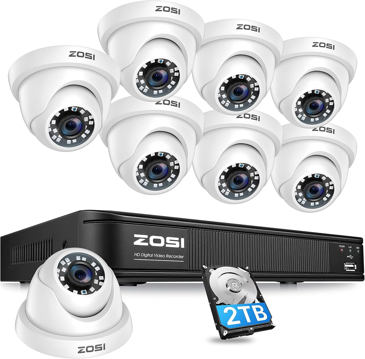 5MP Lite 8 Channel Surveillance DVR with 1TB Hard Drive and 8 x 1080p Weatherproof CCTV Dome Camera S606