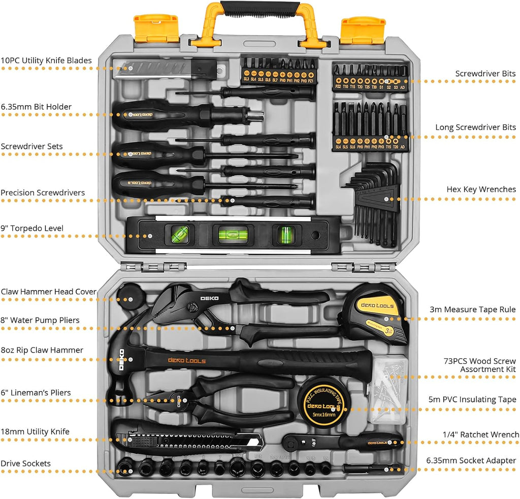 150 Piece Hand Tool Kit with Plastic Toolbox Storage Case M456275