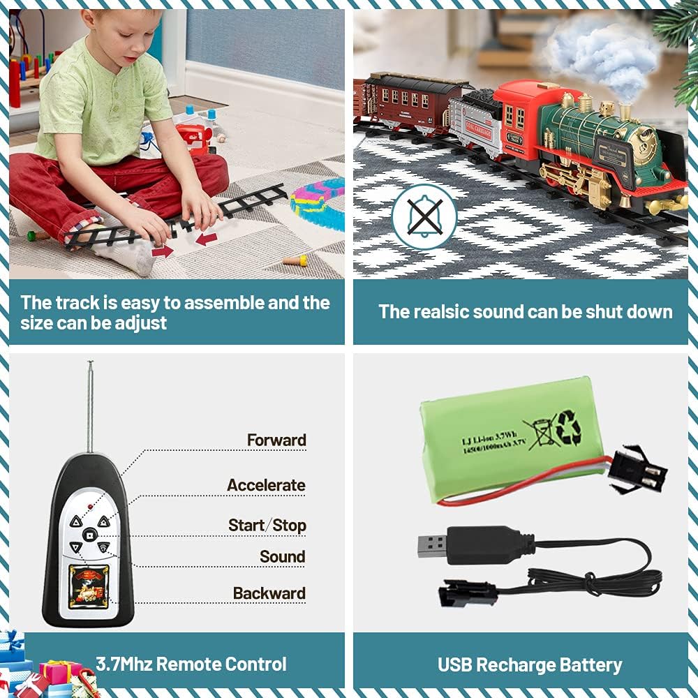 Electric R/C Train Toy with Steam Locomotive Engine, Cargo Cars & Tracks, Pack of 2 R125165