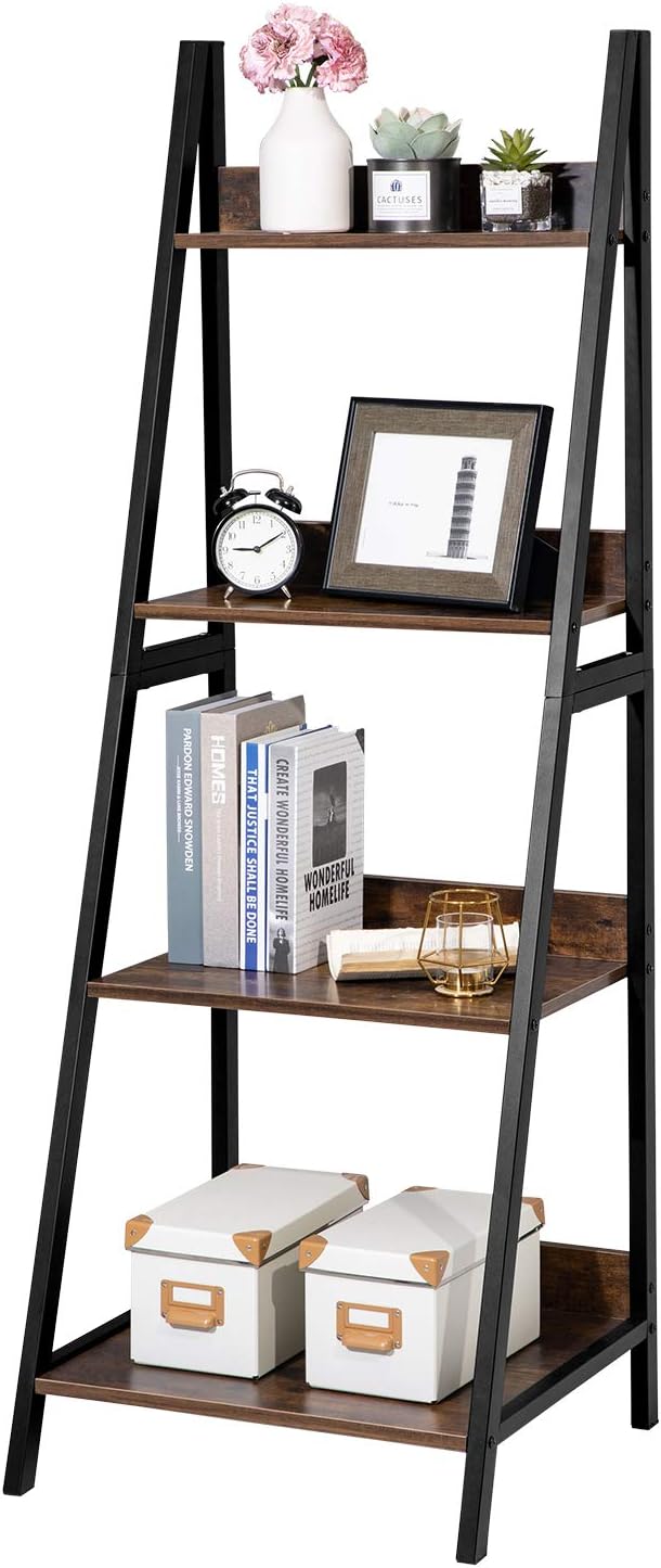 Walnut 4 Tier Ladder Bookshelf V809807