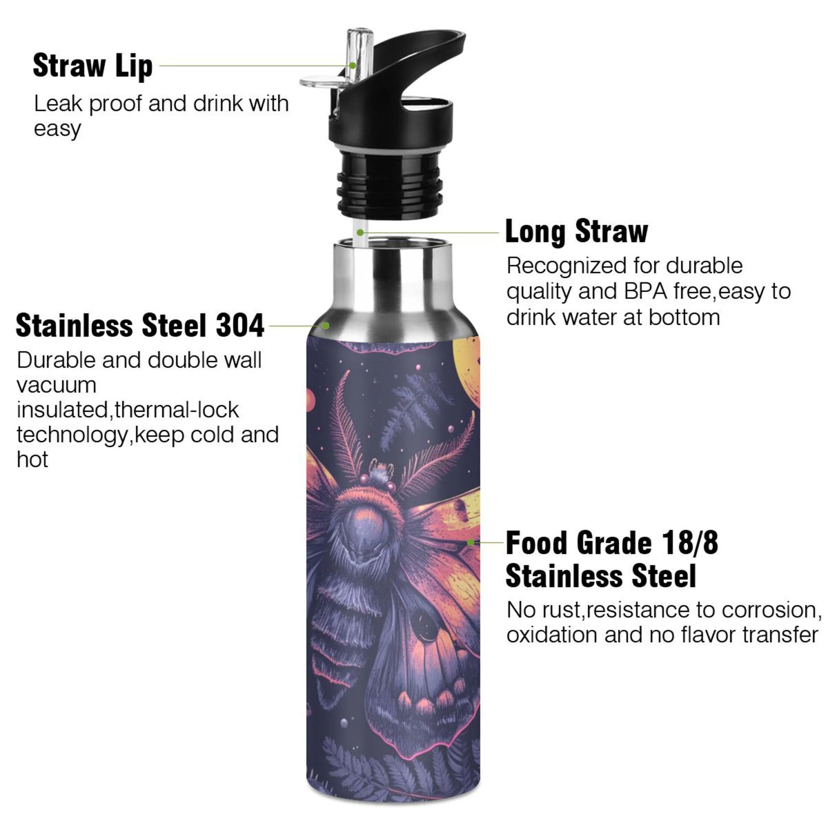 Insulated Stainless Steel Water Bottle with Straw Lid, 20 oz J10837