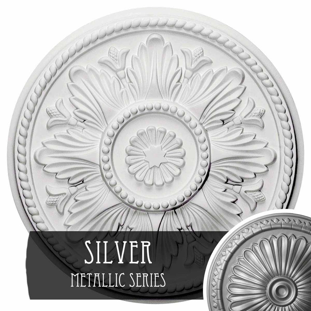 18 inch x 1 3/4 inch Hand-Painted Silver Ceiling Medallion N223