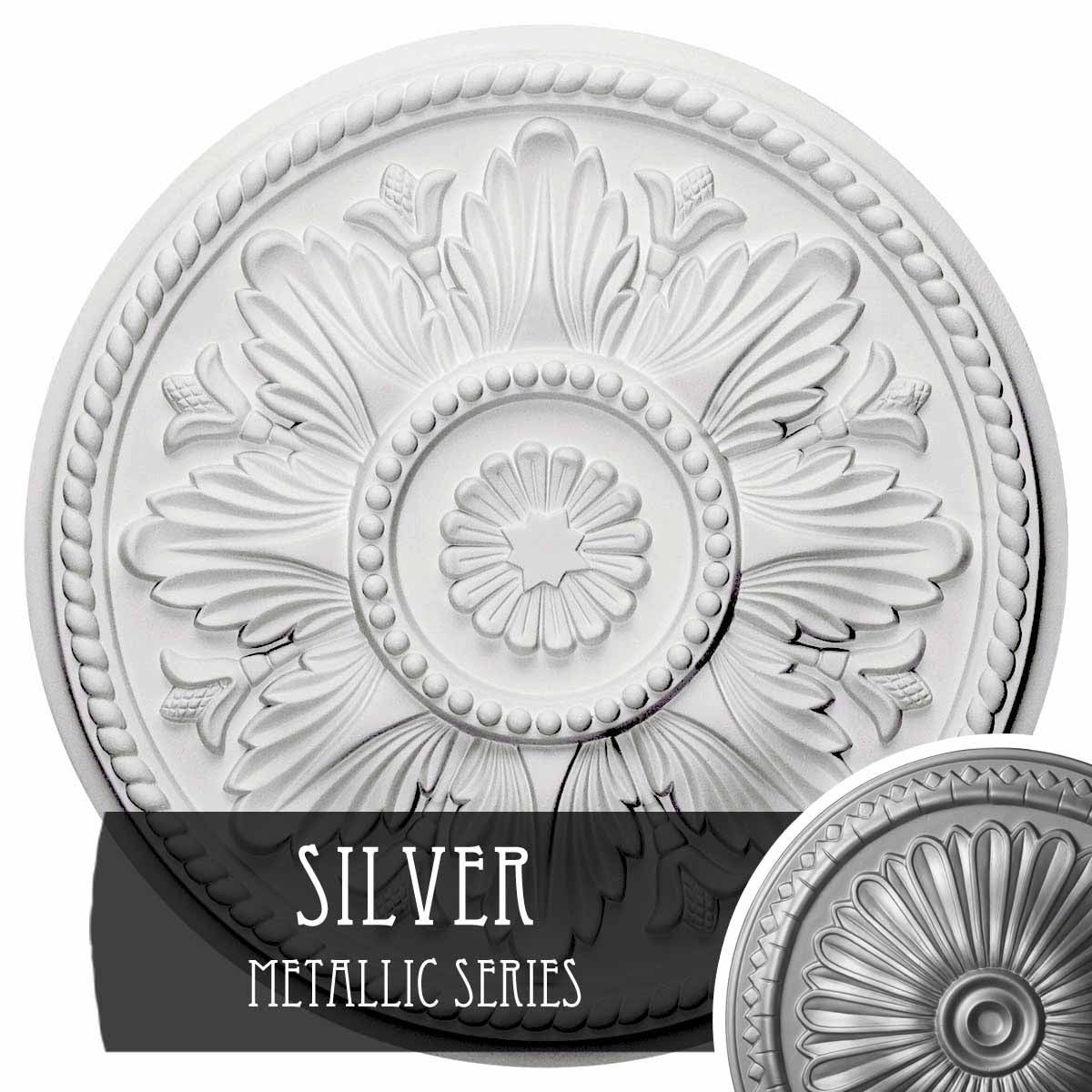 18 inch x 1 3/4 inch Hand-Painted Silver Ceiling Medallion N223