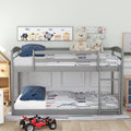 Gray Solid Wood Twin Over Twin Bunk Bed Frame with Ladder and Guardrails V354049
