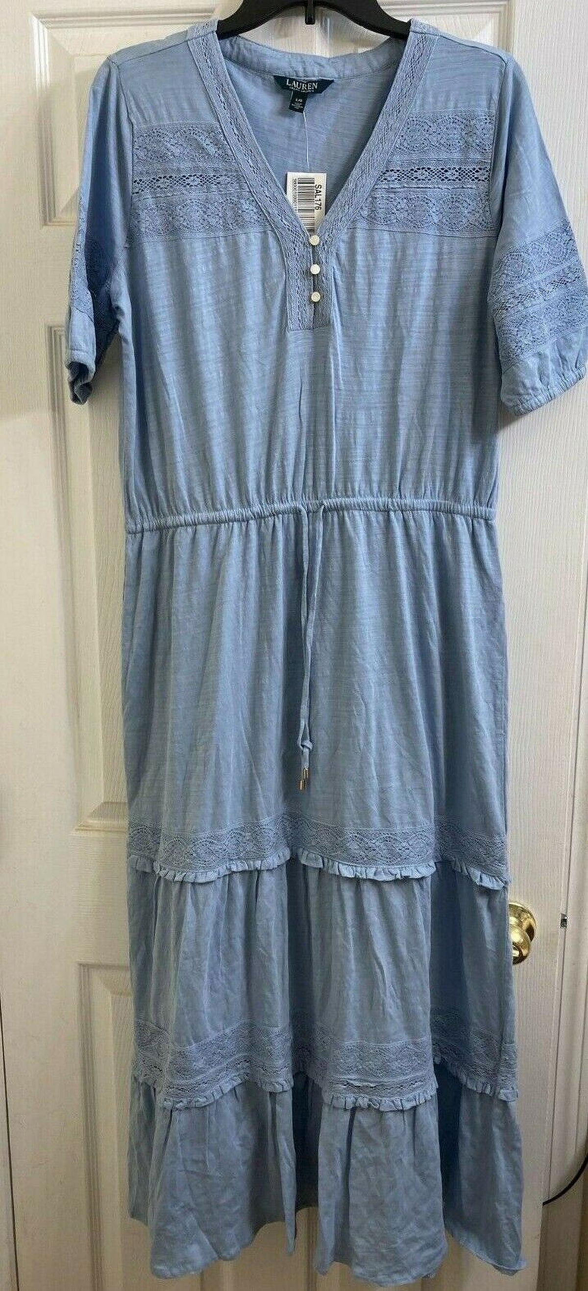 Blue Maxi Lace Trim Dress W2056