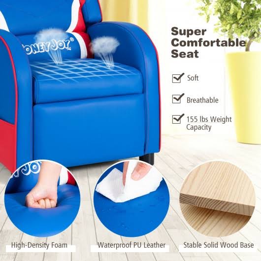 Blue Leather Recliner Chair with Side Pockets F64332