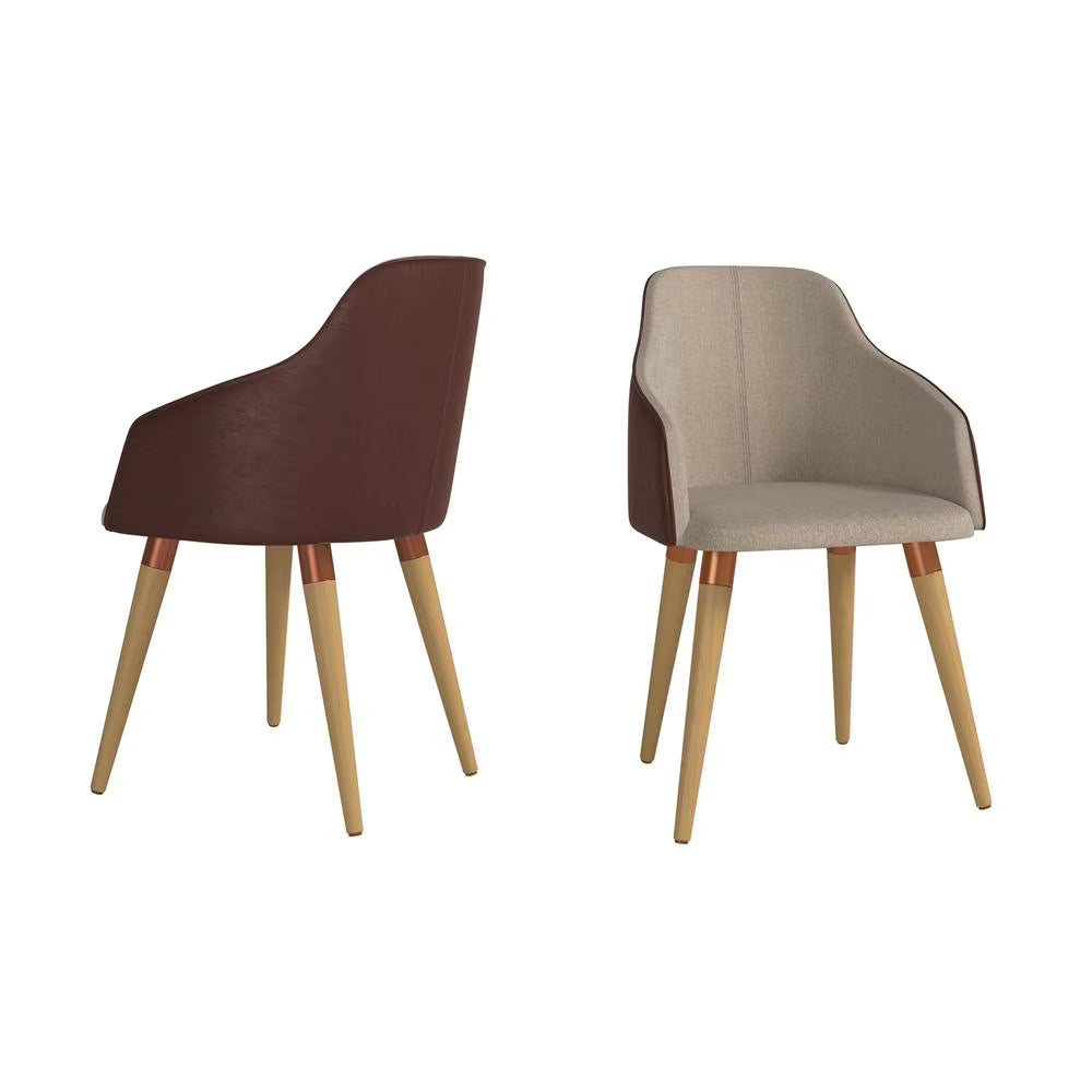 Brown Fabric Leather Accent Chair Set of 2 K589