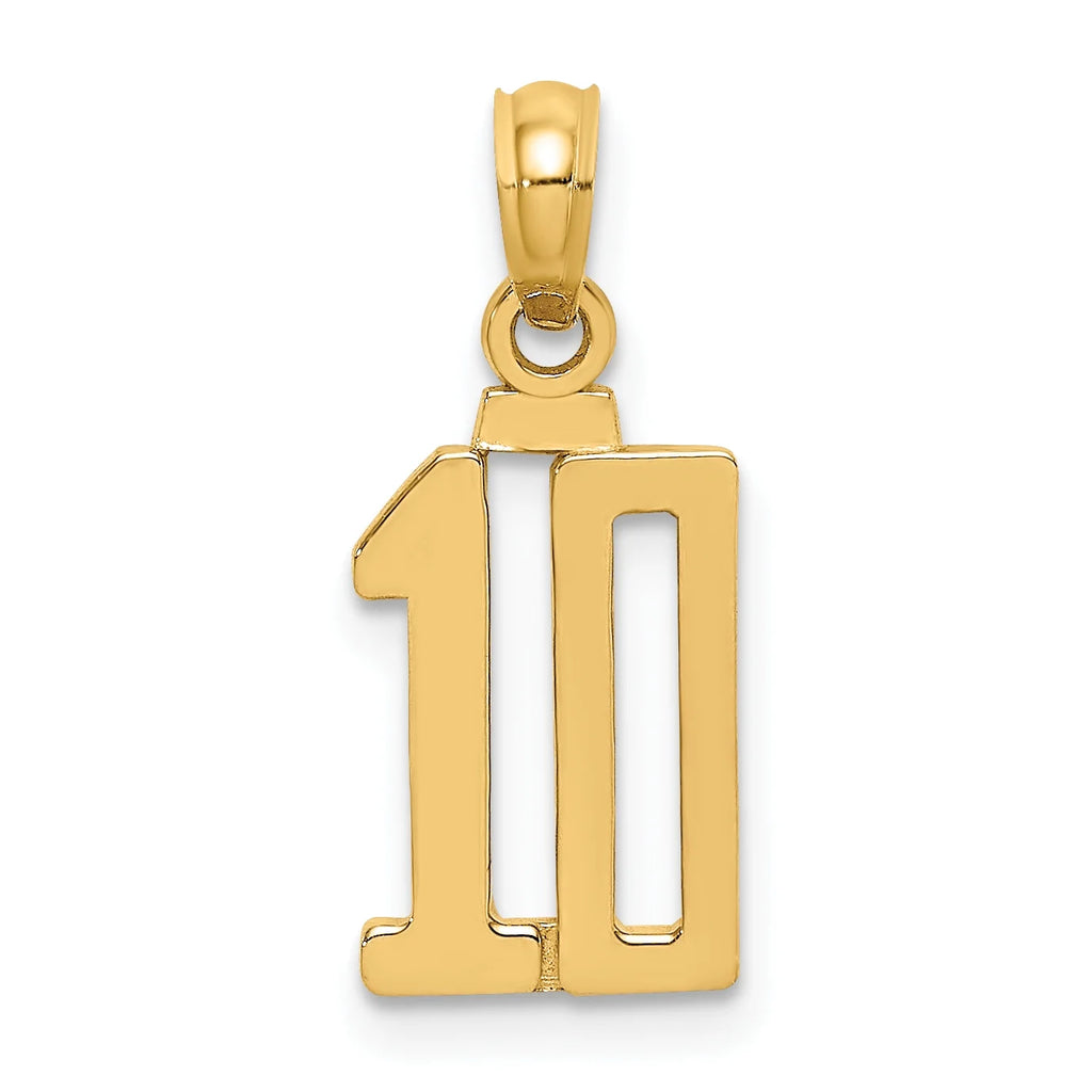 10K Yellow Gold Number 10 Pendant Charm with 14K Yellow Gold Rope Chain Necklace 18'' Q321